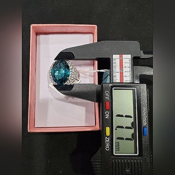 NWT VTG 925 Sterling Silver Aqua Topaz and Genuine Crystals Ring Size 7 - Picture 6 of 7